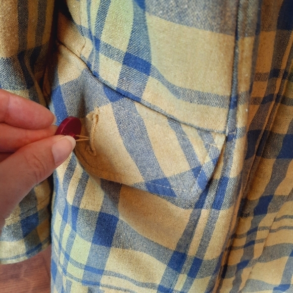 Vintage Y2K Xhilaration wool blend green blue plaid zipper front pea coat size M - Picture 13 of 14